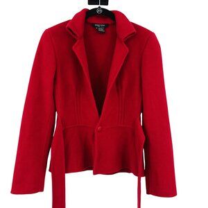 Etcetera Red Cashmere Virgin Wool Blend Belted Blazer Jacket Size 0